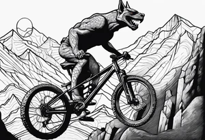 gargoyle riding a full suspension mountain bike with a shadow no background tattoo idea