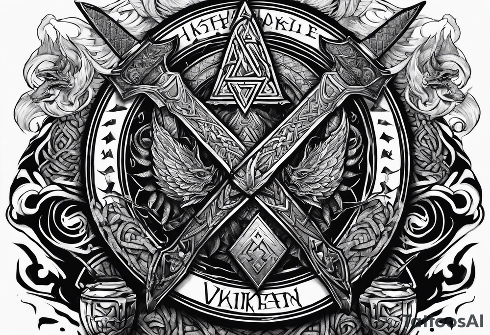 Valhalla valknut sword axe Dragon tattoo idea