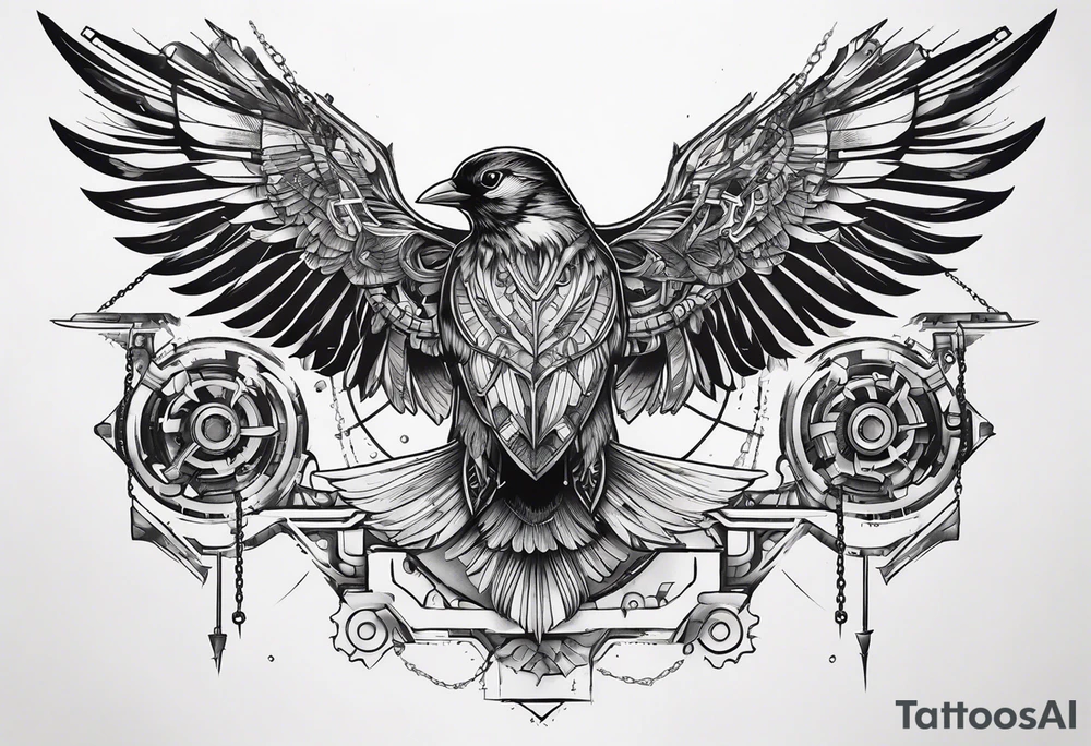 mechanical 
bird breaking free from chain tattoo idea