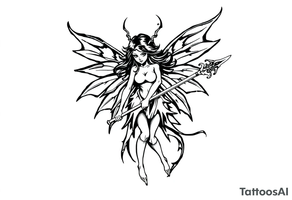 Dark fairy with weapon tattoo idea