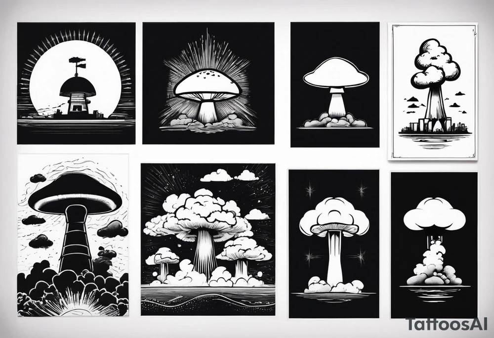 Military themed sleeve include a mushroom cloud from a bomb tattoo idea