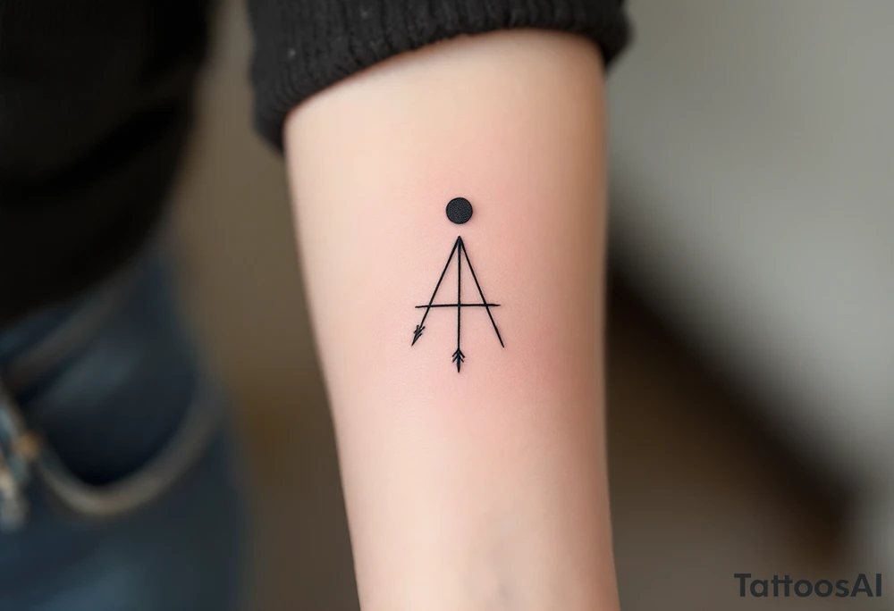 A live with a dot above it, with an flowing arrow around tattoo idea