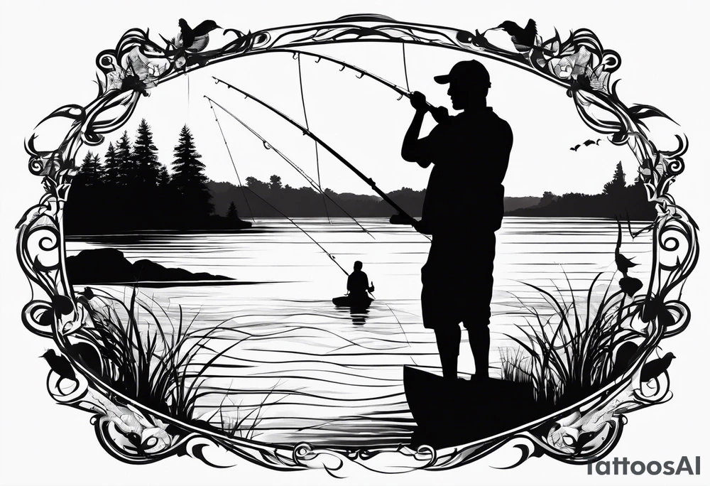 man fishing silhouette tattoo idea
