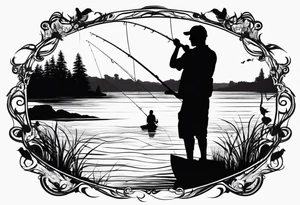 man fishing silhouette tattoo idea