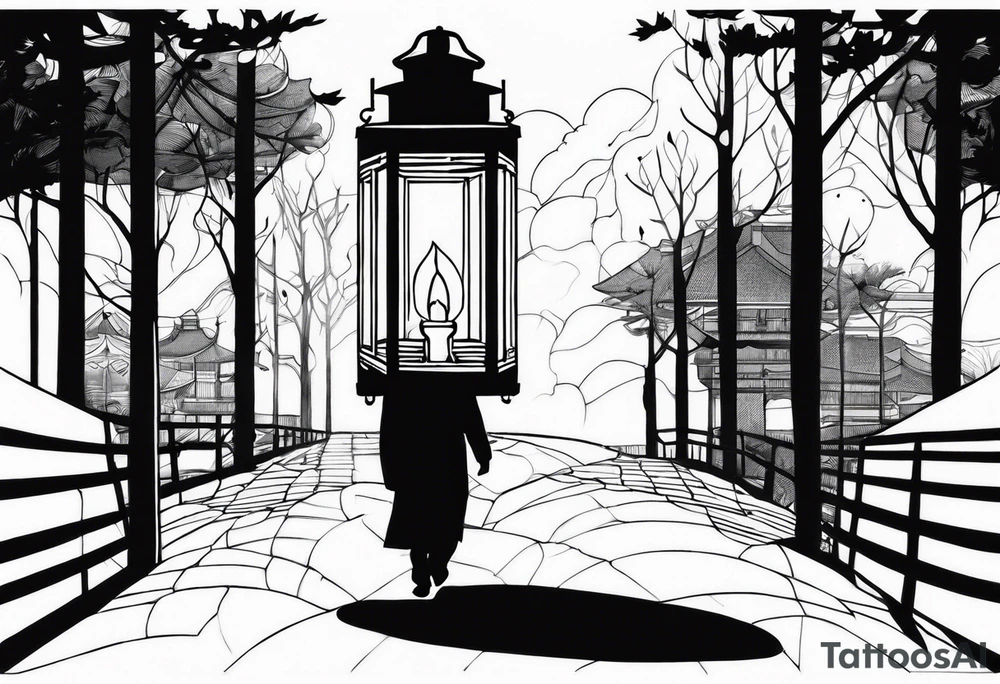 shadow of a man walking into a lantern tattoo idea