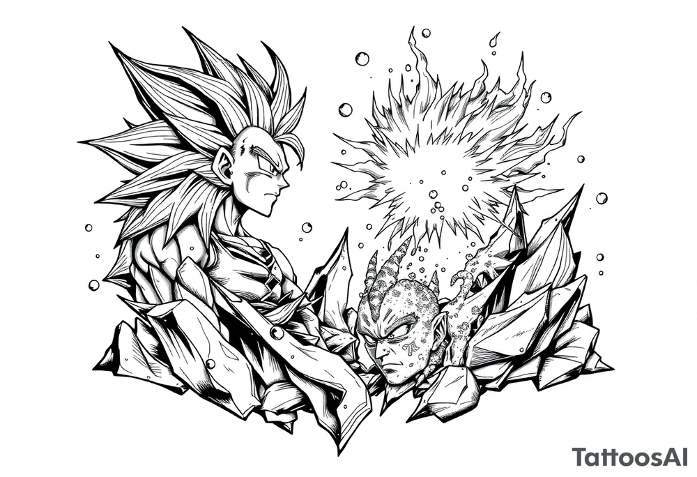 legendary dragonball z scene with energy aura and power effects tattoo idea