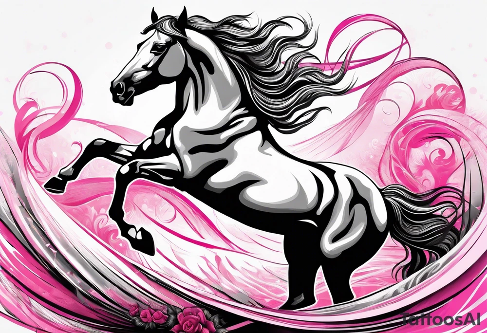 Turn pink ribbon into bucking horse tattoo idea