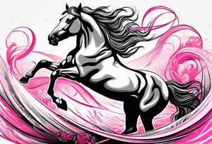 Turn pink ribbon into bucking horse tattoo idea