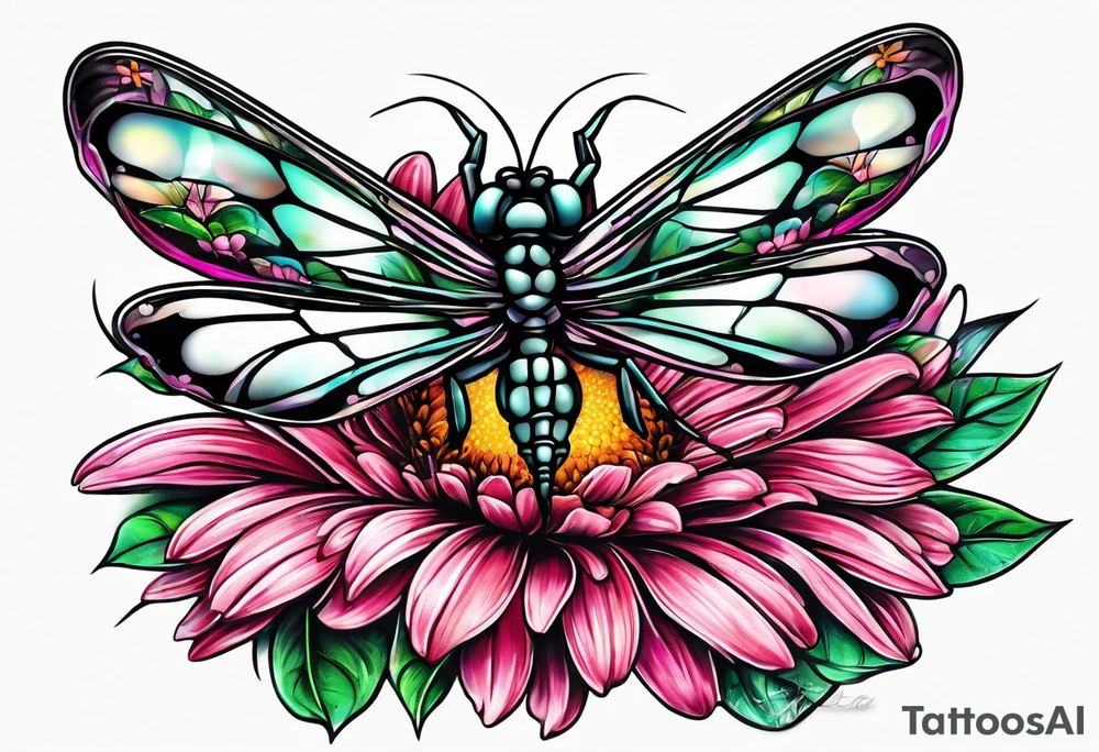 Gerber daisy dragonfly breast cancer ribbon tattoo idea