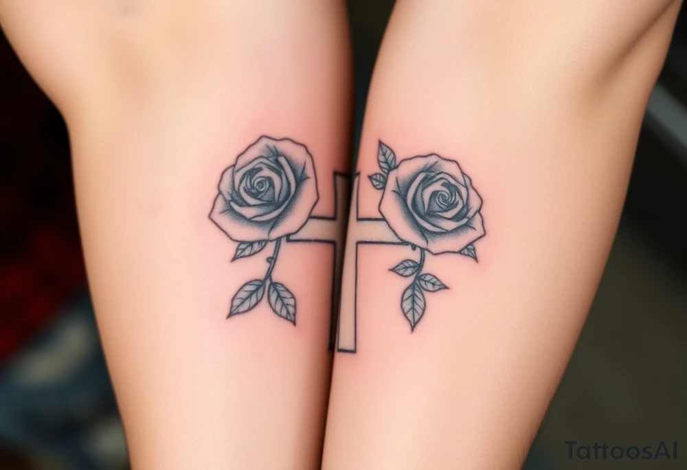 Roses, with a cross outline in the middle tattoo idea