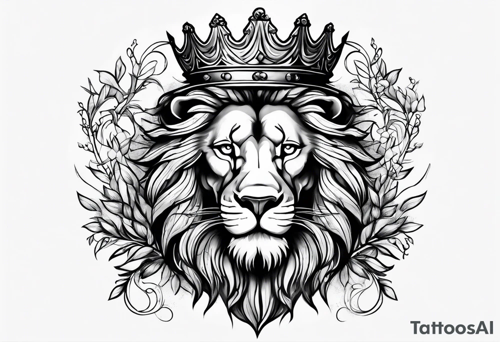 Lion and lamb tattoo with crown of thorns tattoo idea