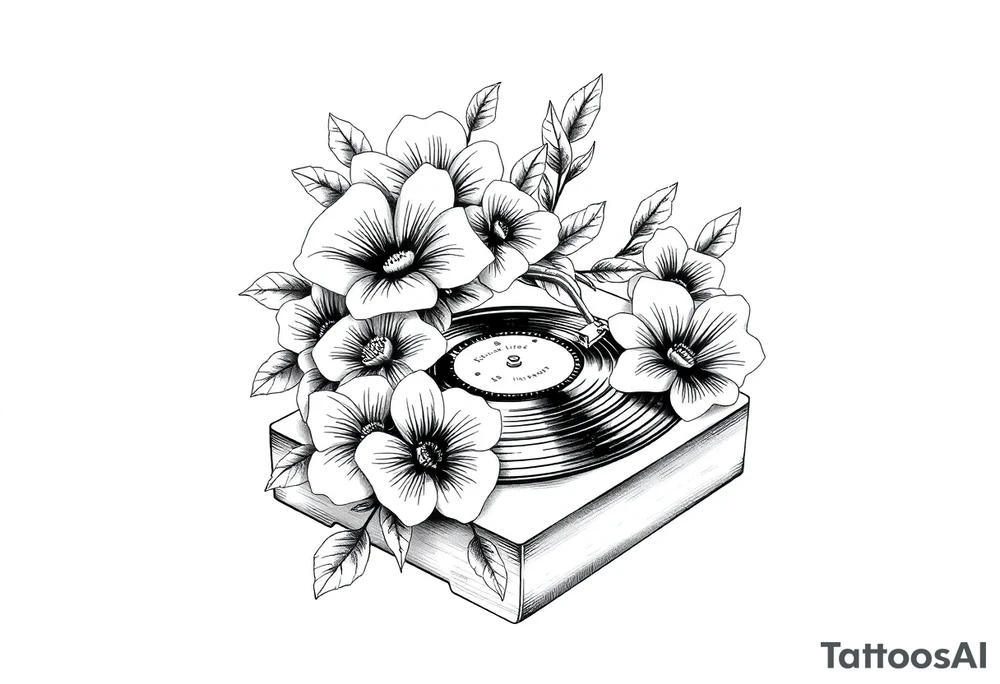 vinyl record player with flowers tattoo idea