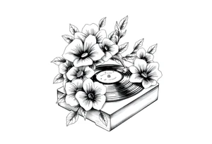 vinyl record player with flowers tattoo idea