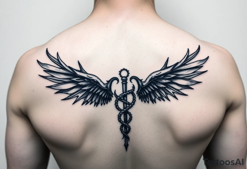 Gothic emo thorns Caduceus tattoo but keep it simple make cool wings smaller tattoo idea