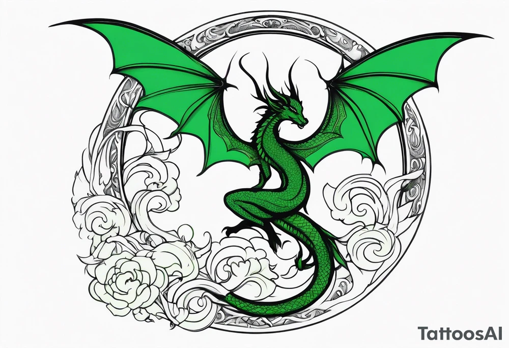 Moon fairy green dragon tattoo idea