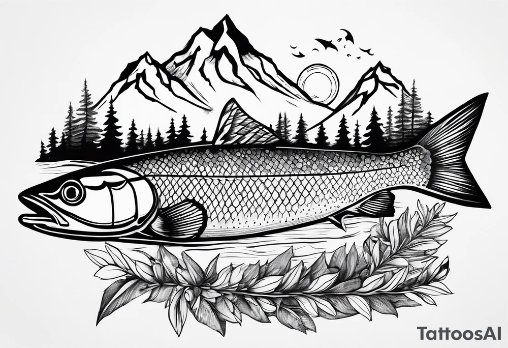 fishing lure mountains tattoo idea