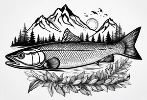 fishing lure mountains tattoo idea
