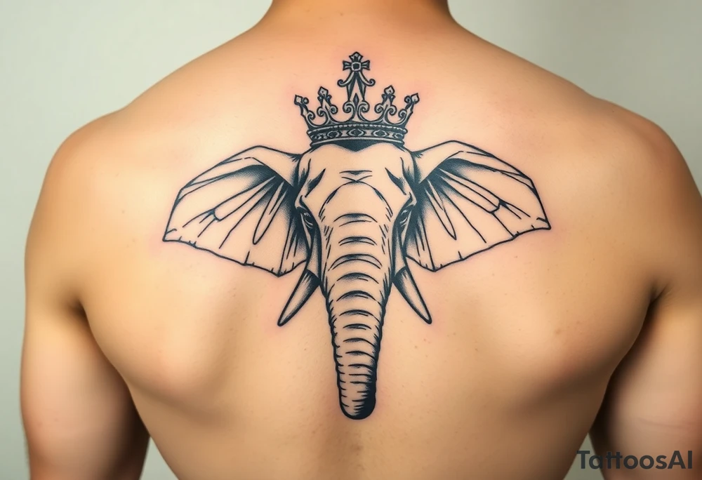 Elephant with queen crown tattoo idea