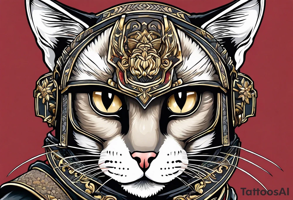 A siamese cat in ronin armor tattoo idea