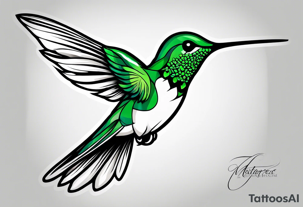 green hummingbird very small in flight ready to drink tattoo idea