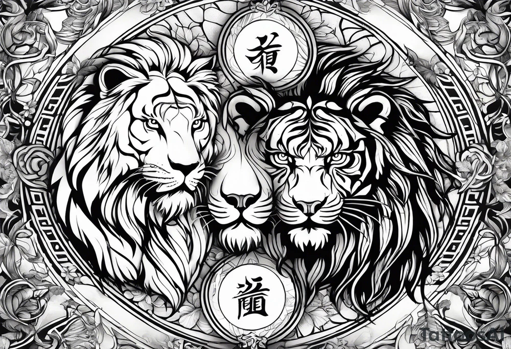 Yin and yang with tiger and lion tattoo idea