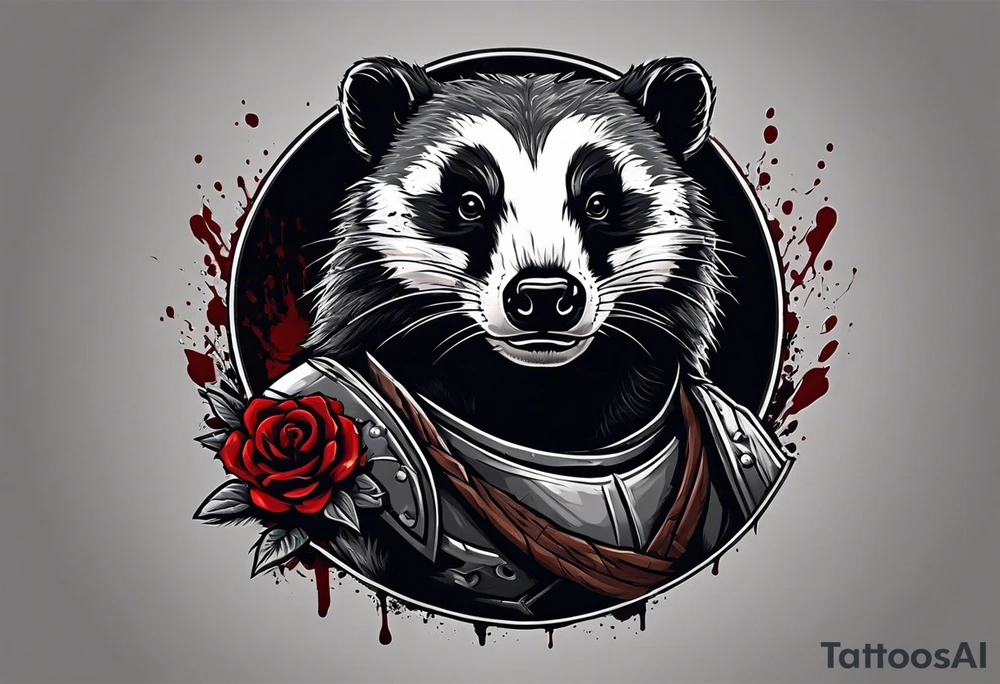 Draw me psychopath badger/Warrior with aggressive full body, killer face with a smile, very long nails and he attacks like a Bloody Gladiator to us and also, he has very deadly looking. He fights with his nails. Everybody scares after their first sight. Give me horror type Badger Tattoo. tattoo idea