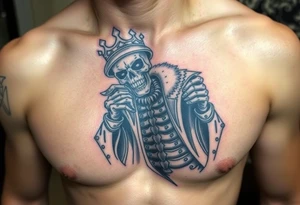 evil skeleton king in clothes having a good time getting drunk tattoo idea