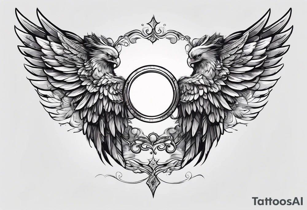 a pair of wings with a halo above them tattoo idea