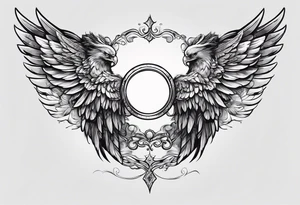 a pair of wings with a halo above them tattoo idea