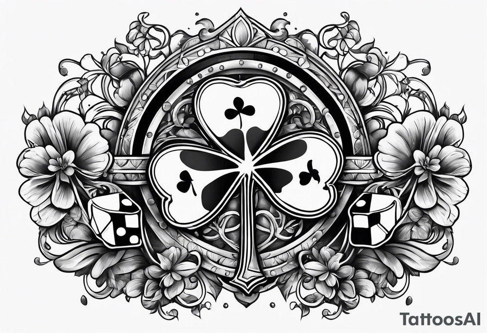 4 leaf clover with horseshoe and dice tattoo idea