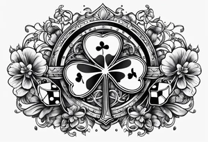 4 leaf clover with horseshoe and dice tattoo idea