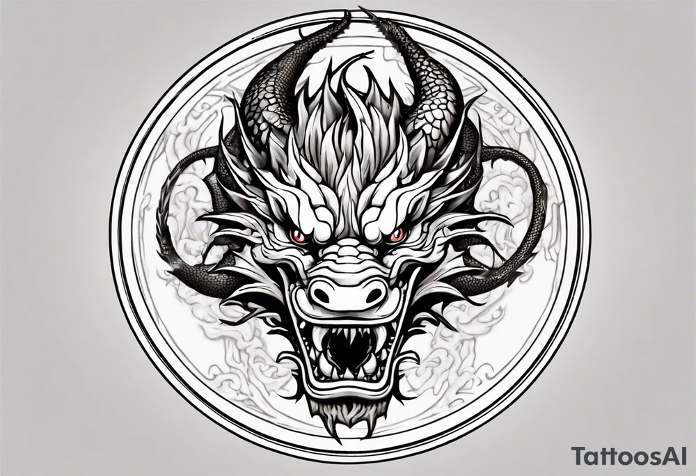 Chinese dragon in a circular shape with "02.03" written on its skin tattoo idea