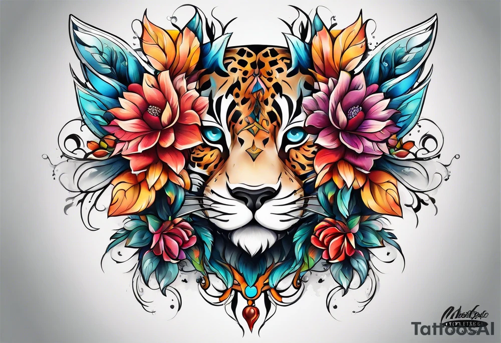 animal , flower tattoo idea