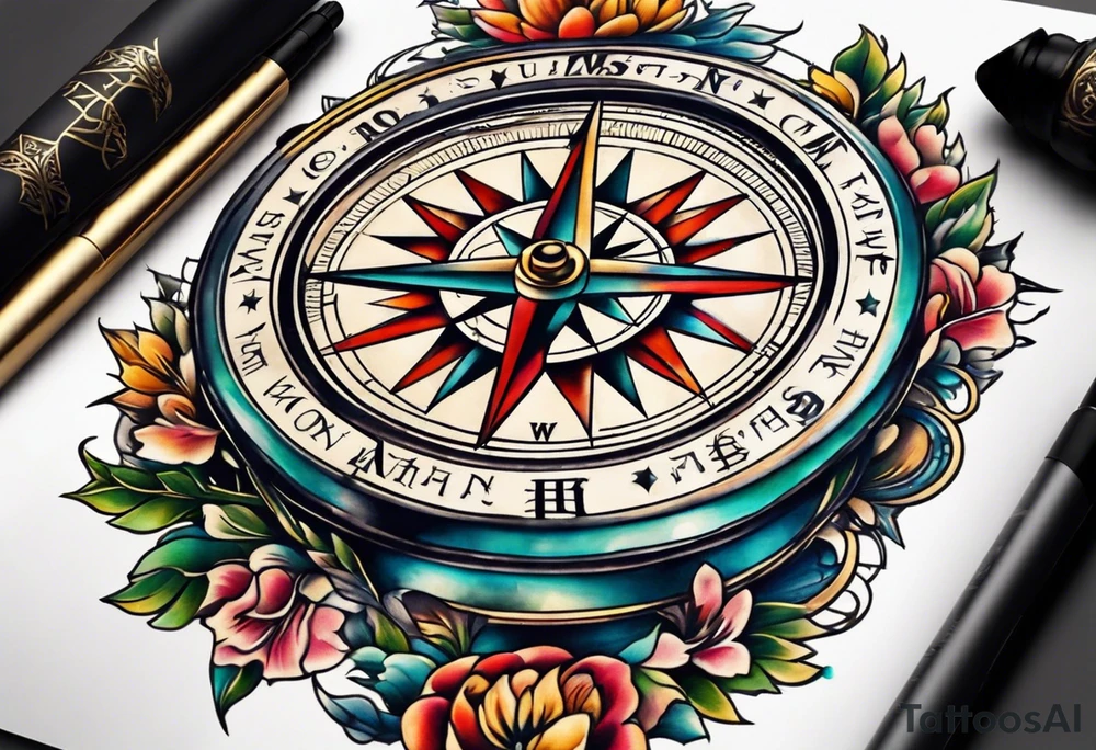vintage compass tattoo idea