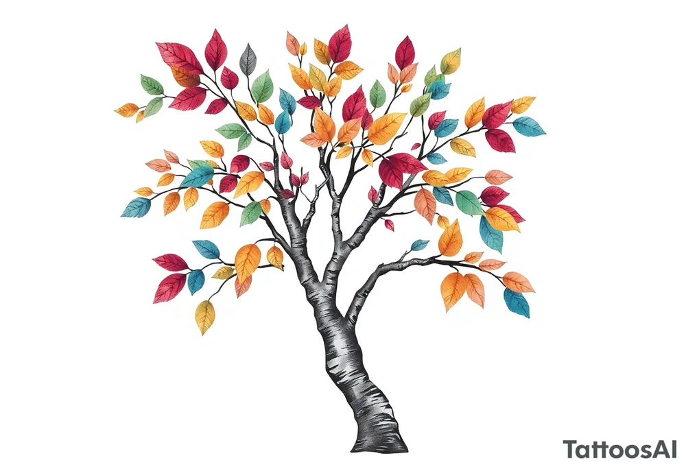 birch tree with coloured leaves tattoo idea
