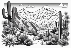 Man and woman hiking in mountains and cactus tattoo idea