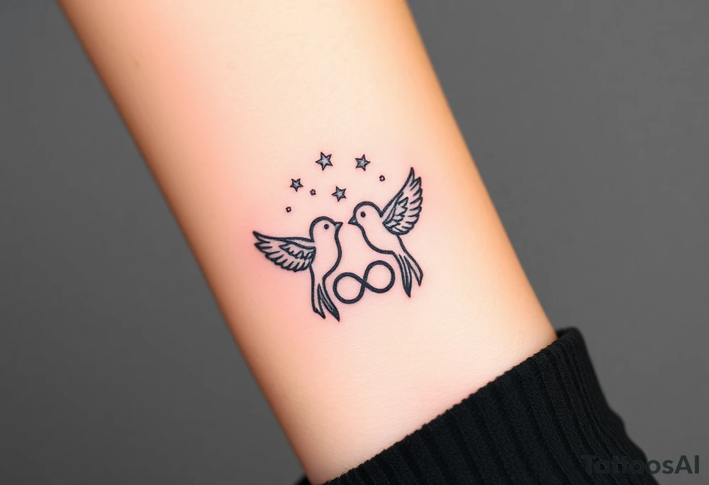 two birds, stars and infinity theme tattoo idea