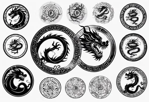 Chinese dragon in a circular shape with "02.03" written on its skin tattoo idea