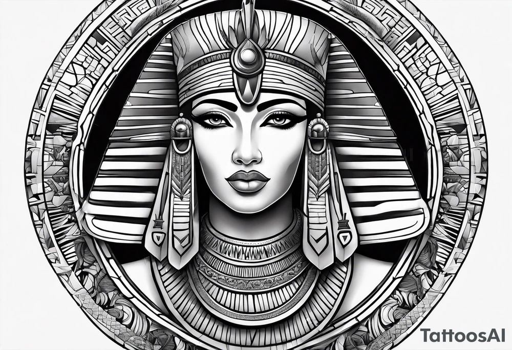 black and white Egyptian goddess Isis tattoo idea