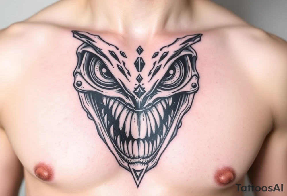 Scary teeth alien eyes tattoo idea