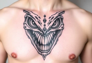 Scary teeth alien eyes tattoo idea