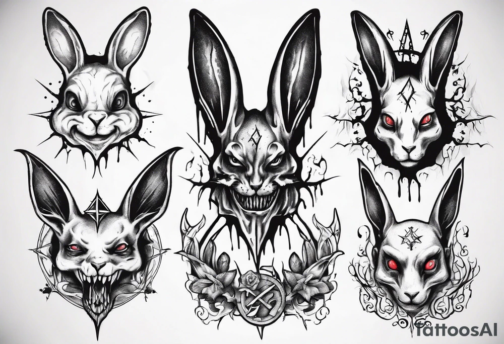 blood, satanic, rabbit tattoo idea