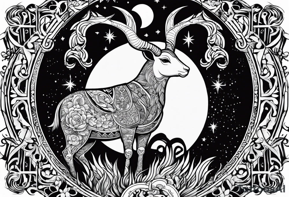combine moon, bird and lamb tattoo idea