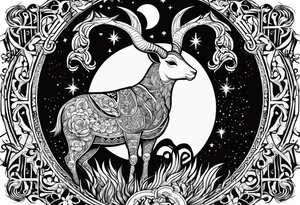 combine moon, bird and lamb tattoo idea