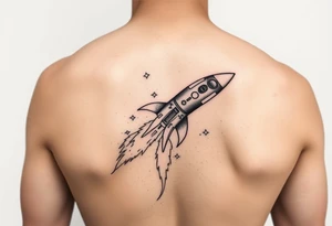 Rocket ship with sparks coming out of the back tattoo idea