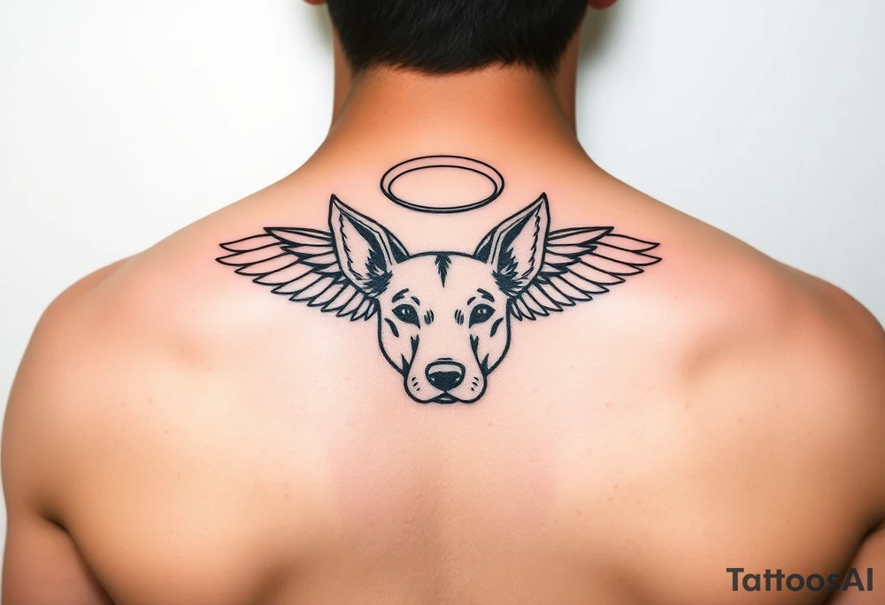 Dog ears with wings and halo tattoo idea