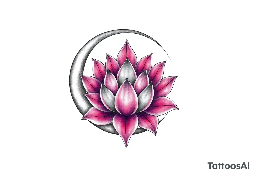 crescent moon with lotus flower tattoo idea