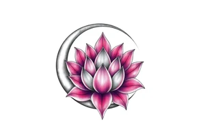 crescent moon with lotus flower tattoo idea