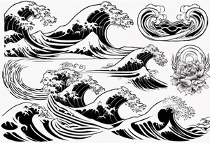 japanese waves line tattoo tattoo idea