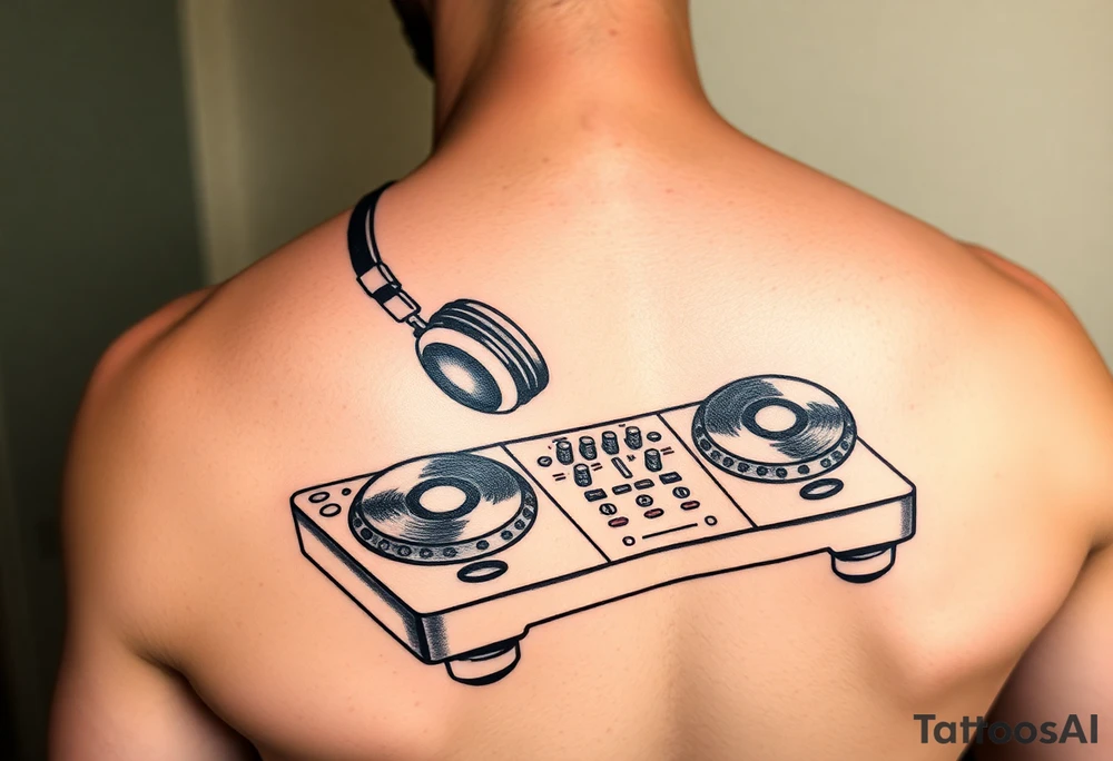 DJ turntables and headphones tattoo idea